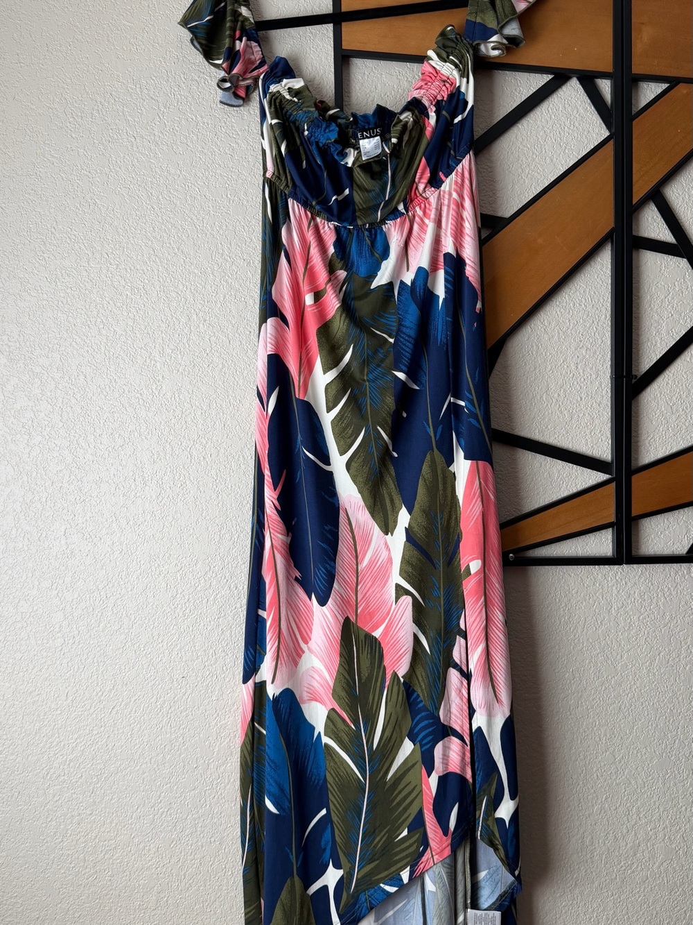 VENUS Tropical Leaf Maxi Dress in Pink, Blue & Green